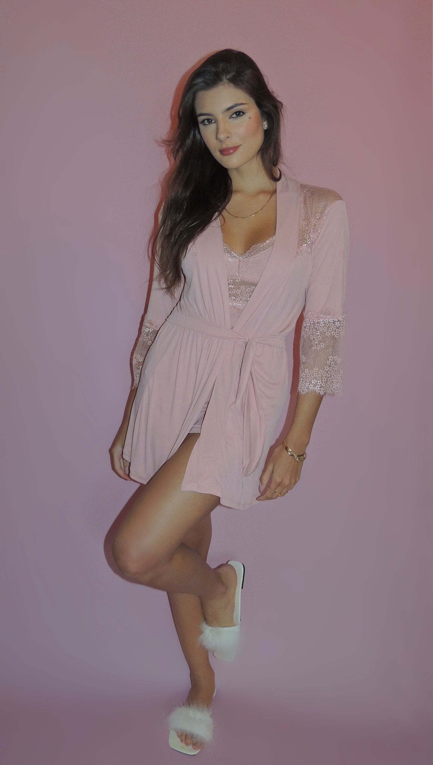 CONJUNTO ROBE E SHORT DOLL ROSÉ