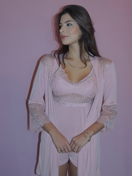 CONJUNTO ROBE E SHORT DOLL ROSÉ