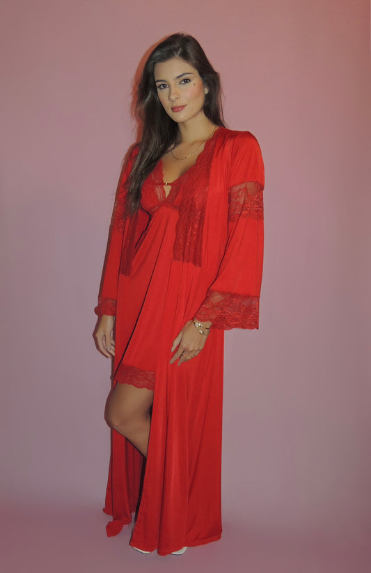 ROBE LONGO VERMELHO COM RENDA